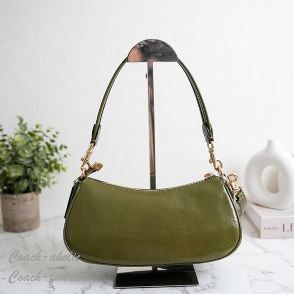 Coach CBJ01 Ashton Shoulder Bag In Shiny Crinkle Leather Gold/Olive Green - Picture 8 of 11